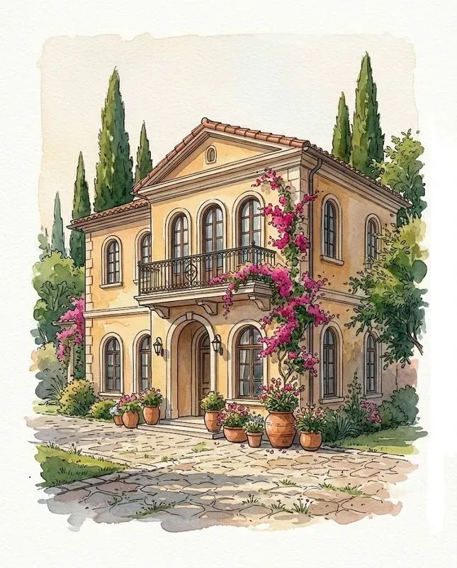 Watercolor Ink House Portraits