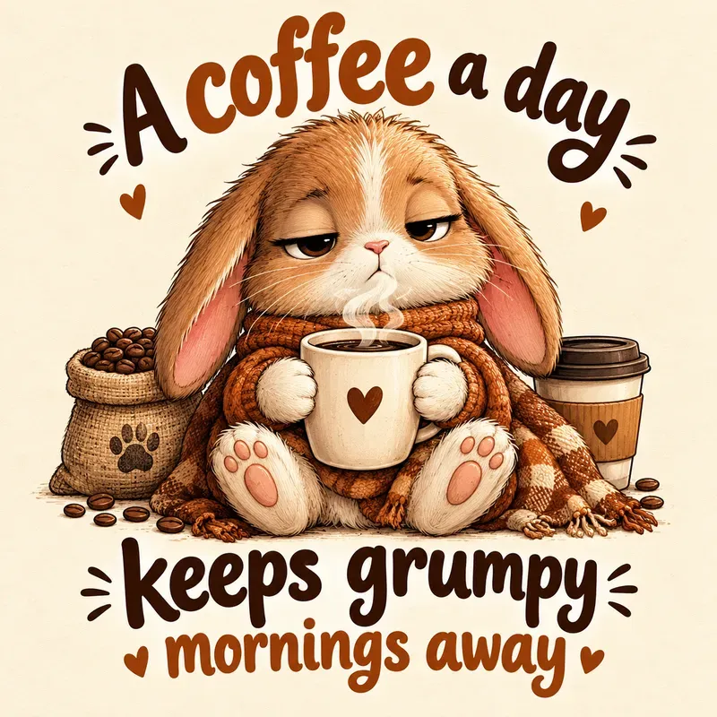 Cute Coffee Animal Quote Illustrations