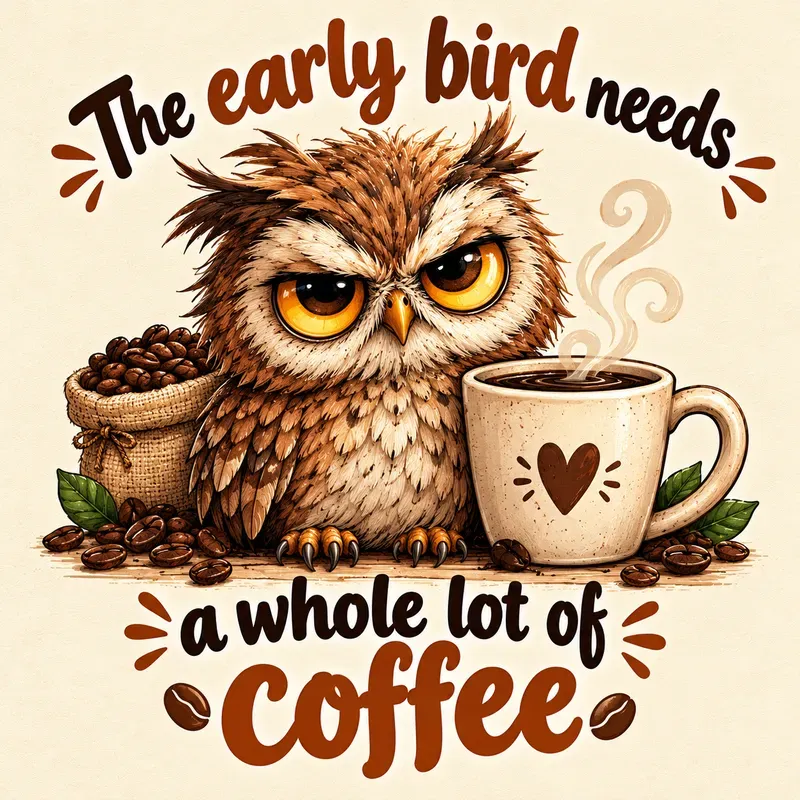 Cute Coffee Animal Quote Illustrations