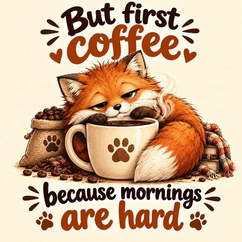 Cute Coffee Animal Quote Illustrations
