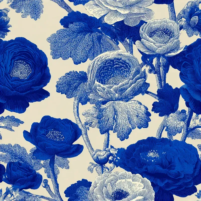 Blue Vintage Botanical Seamless Patterns