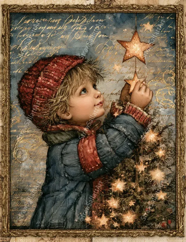 Vintage Christmas Character Ephemera Art