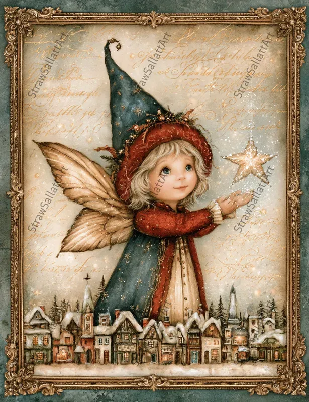 Vintage Christmas Character Ephemera Art