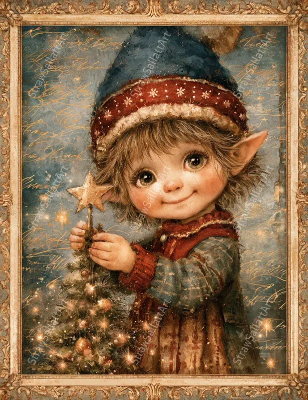 Vintage Christmas Character Ephemera Art