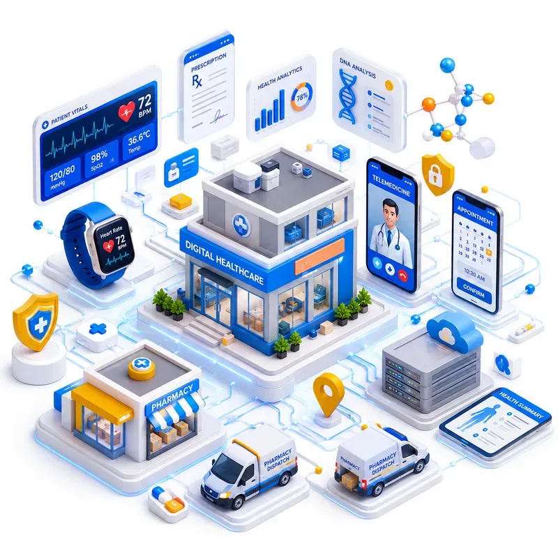 3D Isometric Tech Ecosystem Dioramas