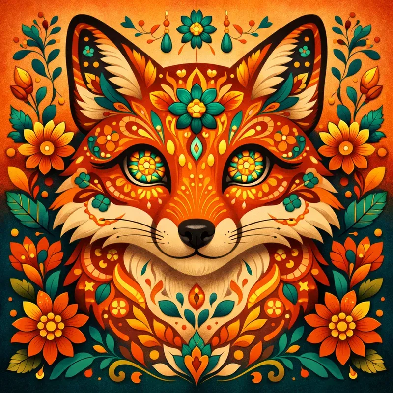 Whimsical Folkart Animal Portraits