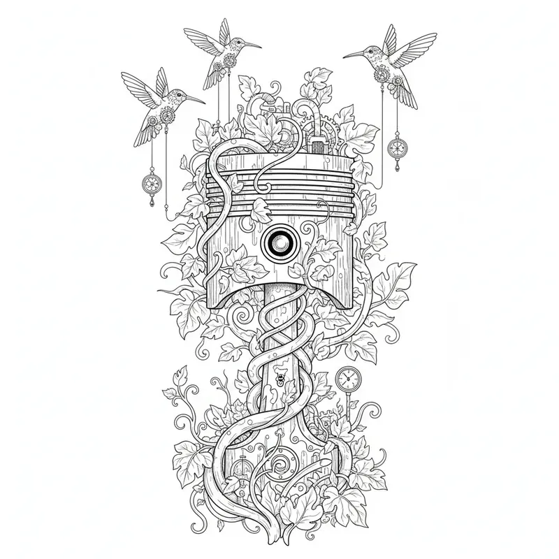 Steampunk Mechanical Garden Coloring