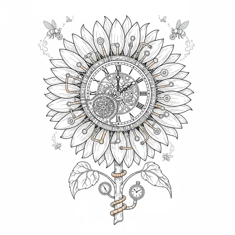 Steampunk Mechanical Garden Coloring