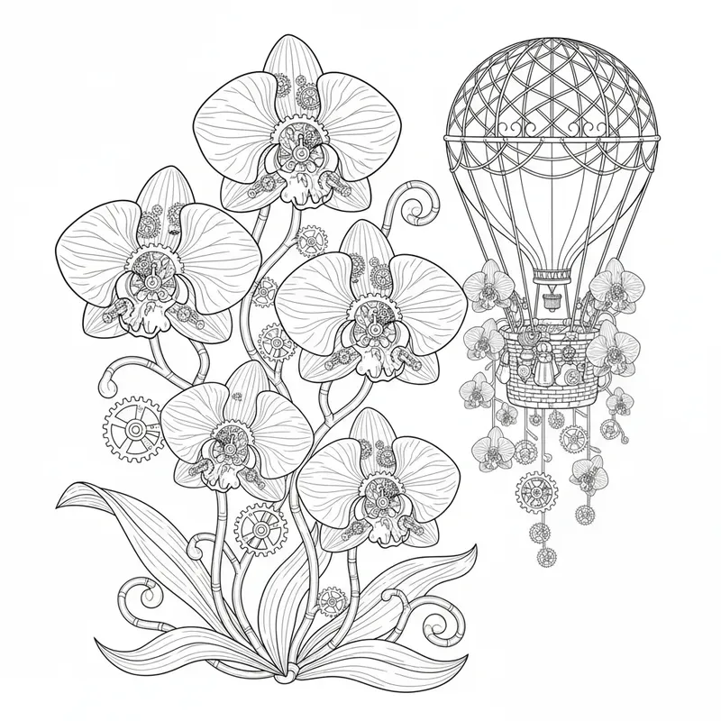 Steampunk Mechanical Garden Coloring