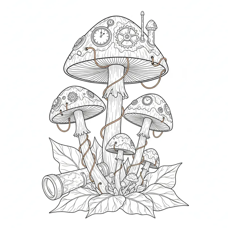 Steampunk Mechanical Garden Coloring