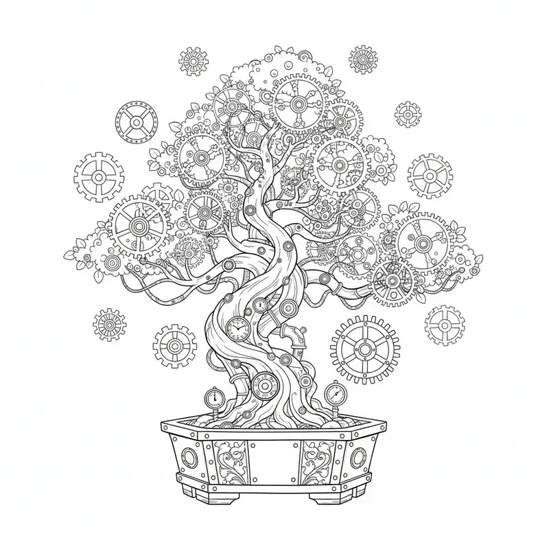 Steampunk Mechanical Garden Coloring