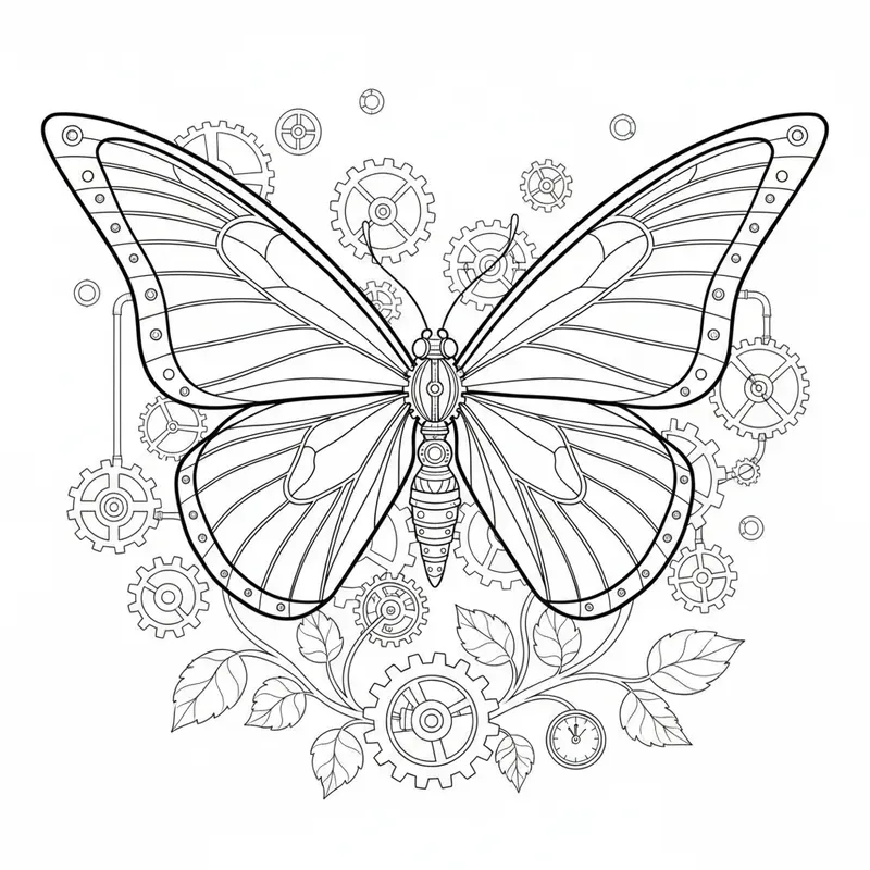 Steampunk Mechanical Garden Coloring