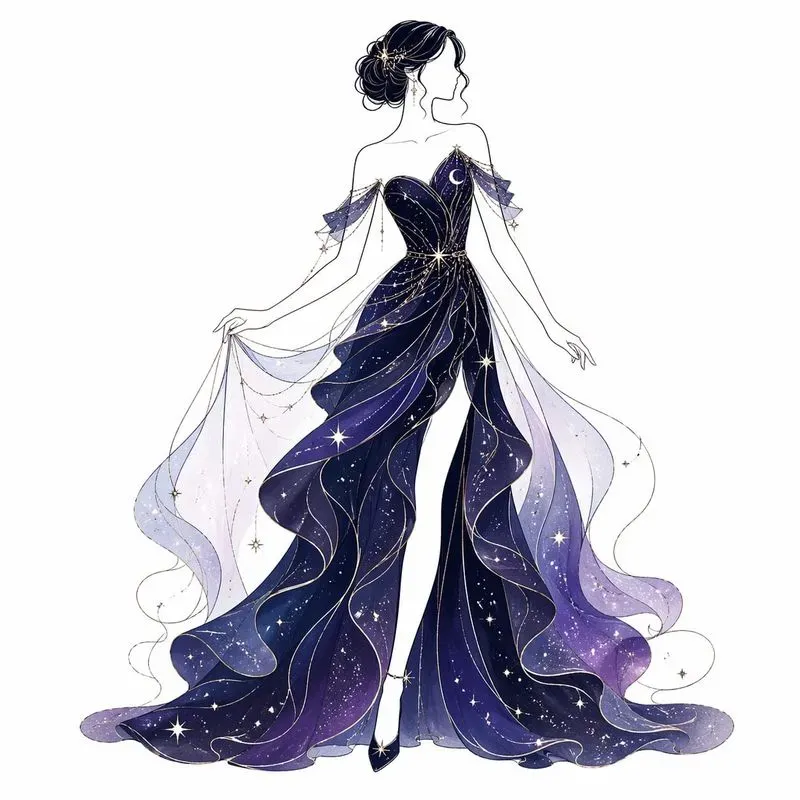 Fantasy Element Dress Line Art
