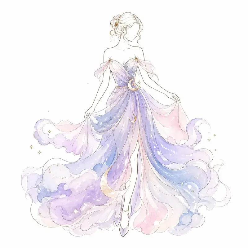 Fantasy Element Dress Line Art
