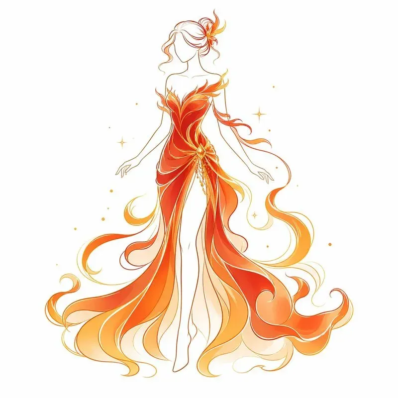 Fantasy Element Dress Line Art