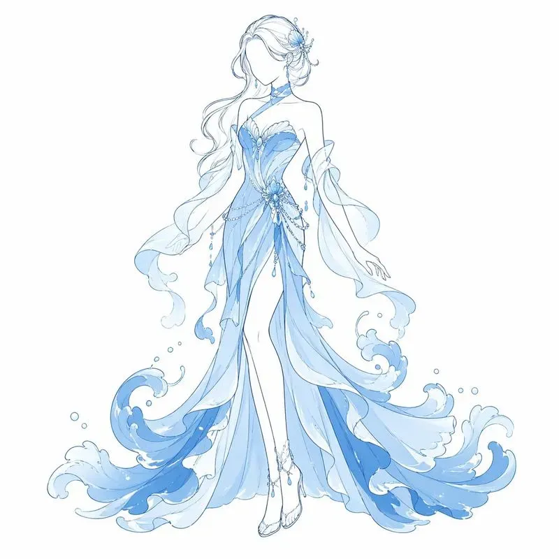 Fantasy Element Dress Line Art