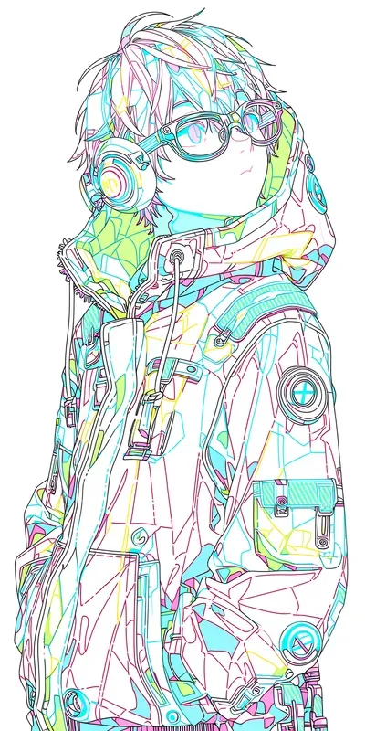 Neon Riso Vector Lineart Anime Style