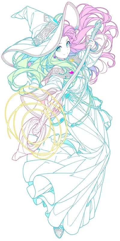 Neon Riso Vector Lineart Anime Style