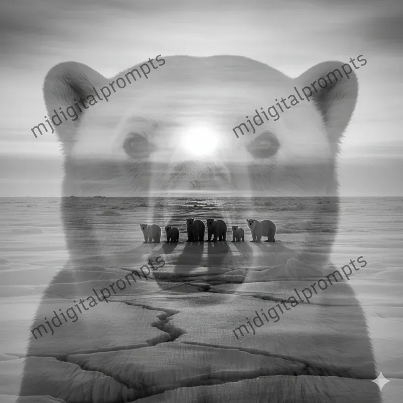 Double Exposure Animal Family Silhouettes