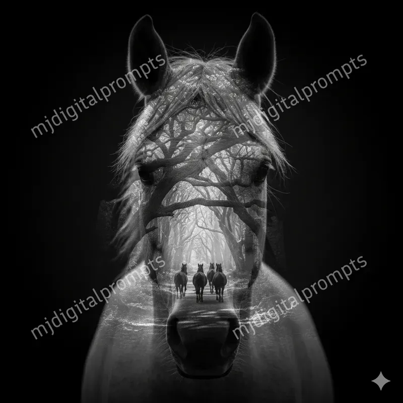 Double Exposure Animal Family Silhouettes