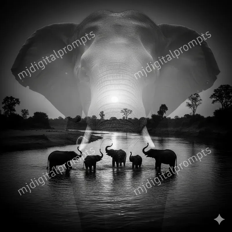 Double Exposure Animal Family Silhouettes