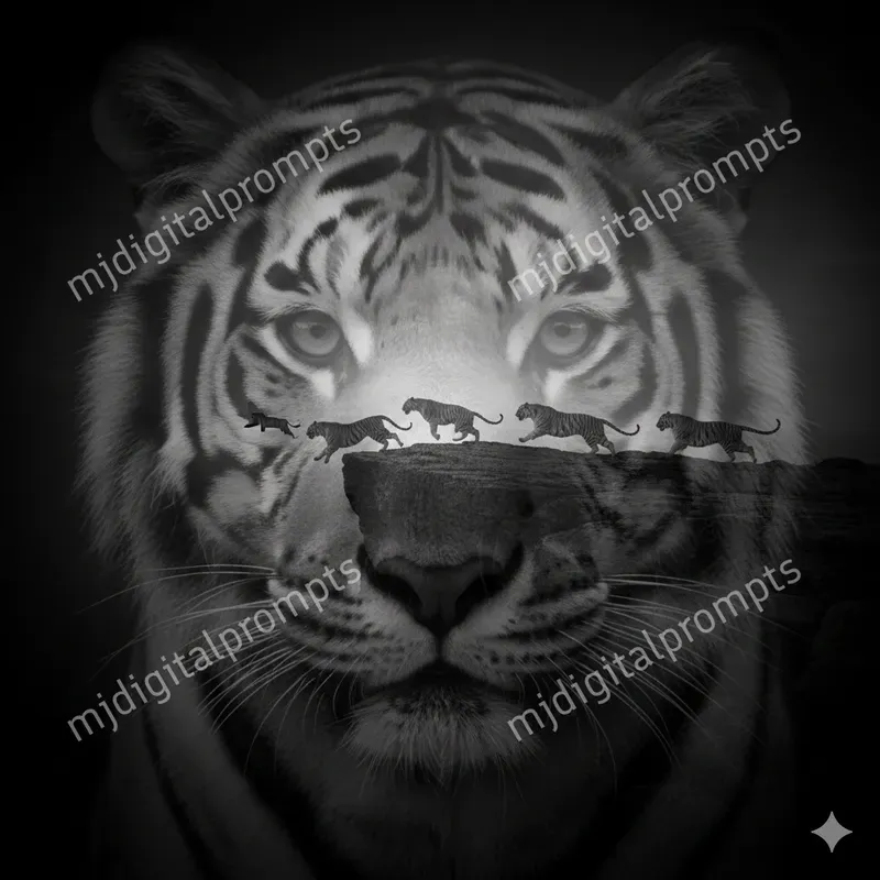 Double Exposure Animal Family Silhouettes