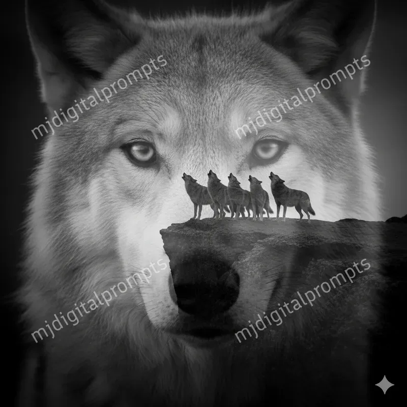 Double Exposure Animal Family Silhouettes