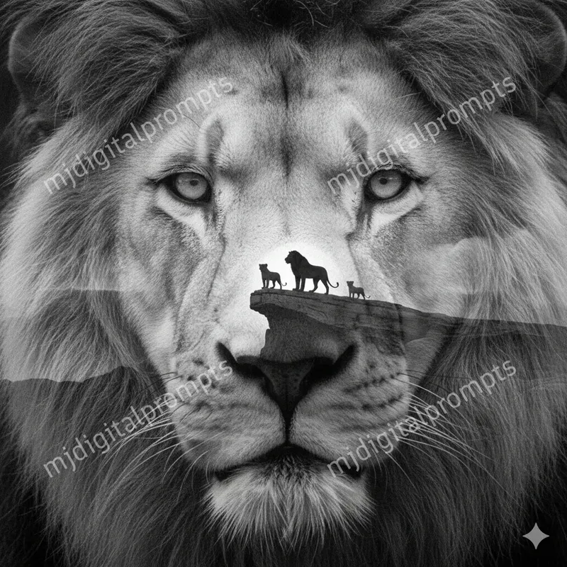 Double Exposure Animal Family Silhouettes