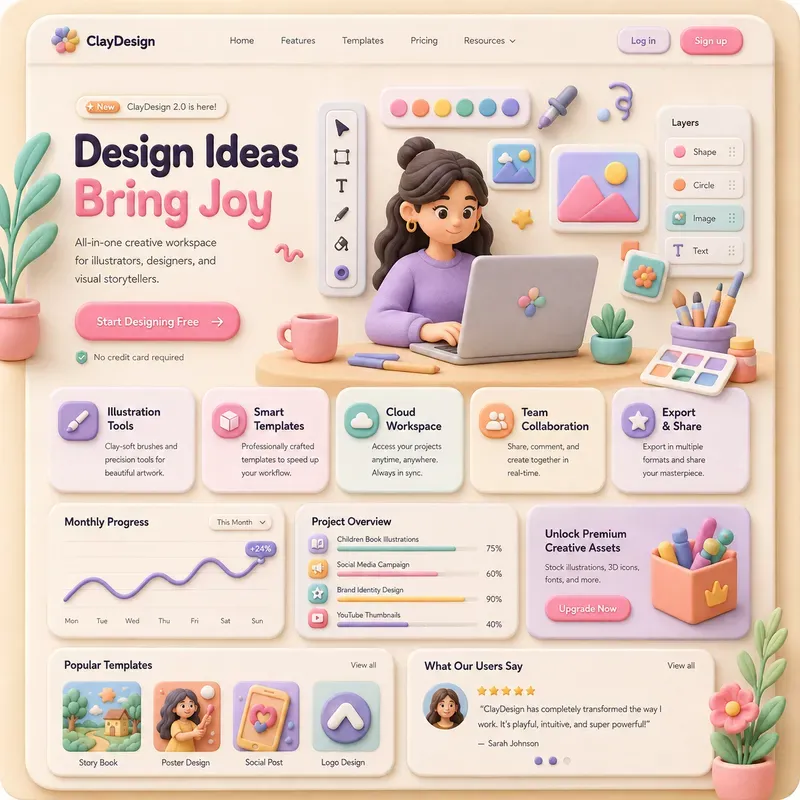 3D Claymorphism Landing Pages