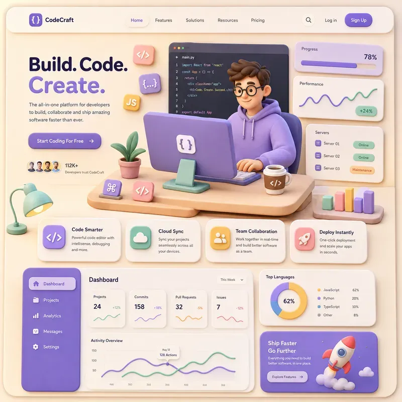 3D Claymorphism Landing Pages