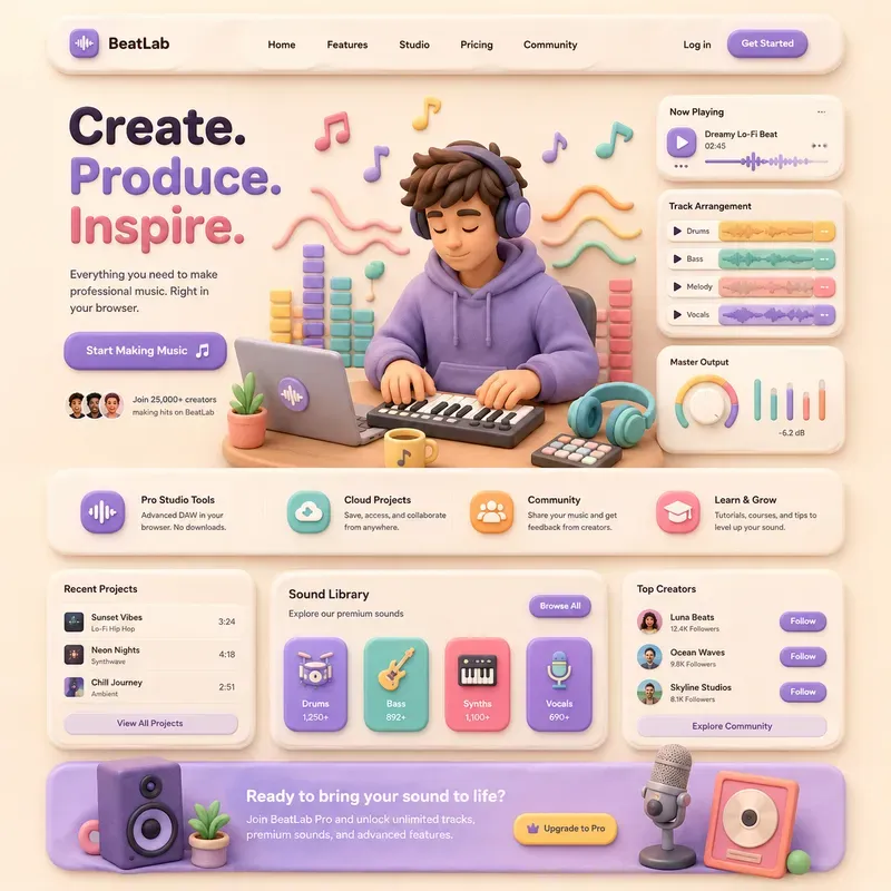 3D Claymorphism Landing Pages