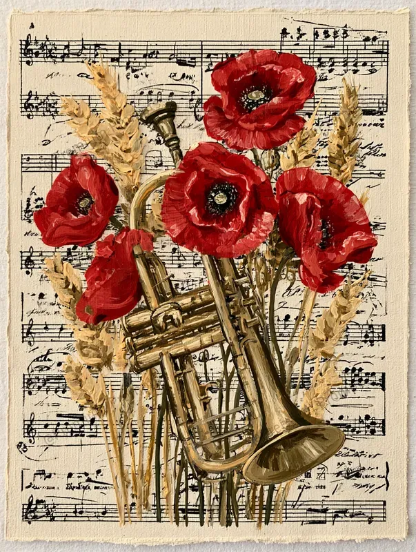 Vintage Musical Junk Journal Gouache Art