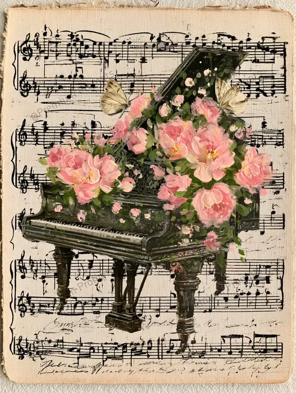 Vintage Musical Junk Journal Gouache Art