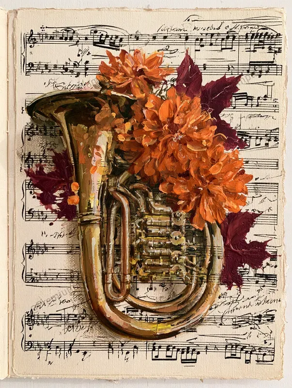 Vintage Musical Junk Journal Gouache Art
