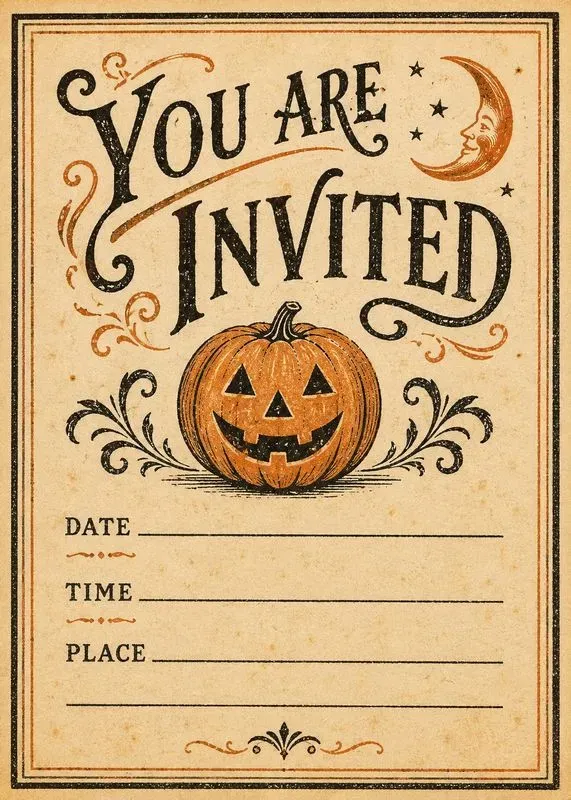 Vintage Halloween Party Invitation Cards