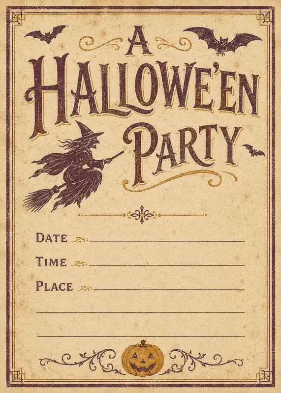 Vintage Halloween Party Invitation Cards