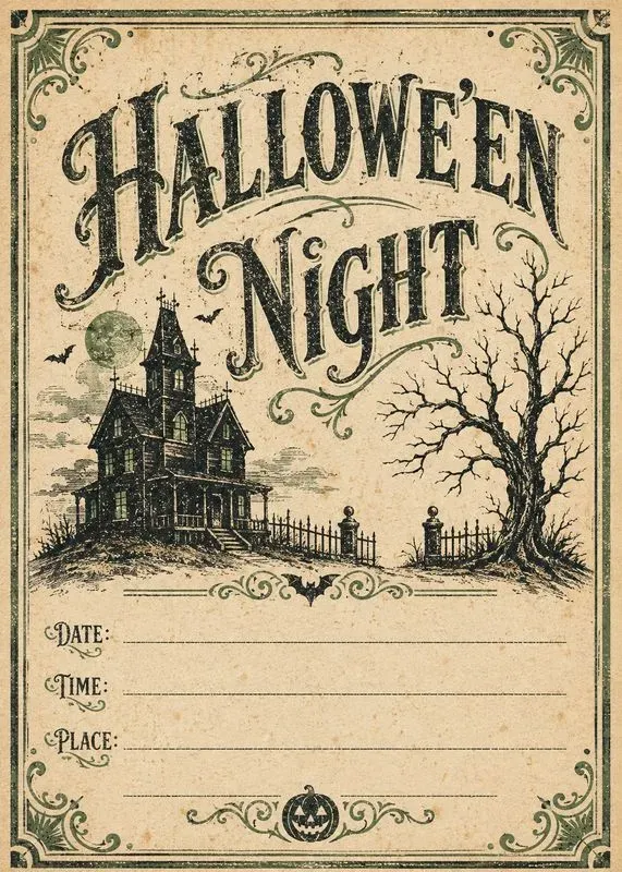 Vintage Halloween Party Invitation Cards