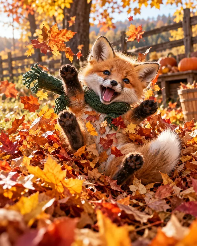 Hyperrealistic Baby Animals In Leaf Piles