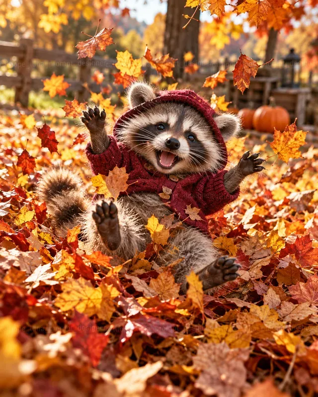 Hyperrealistic Baby Animals In Leaf Piles