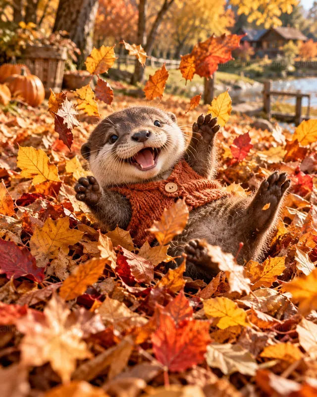 Hyperrealistic Baby Animals In Leaf Piles