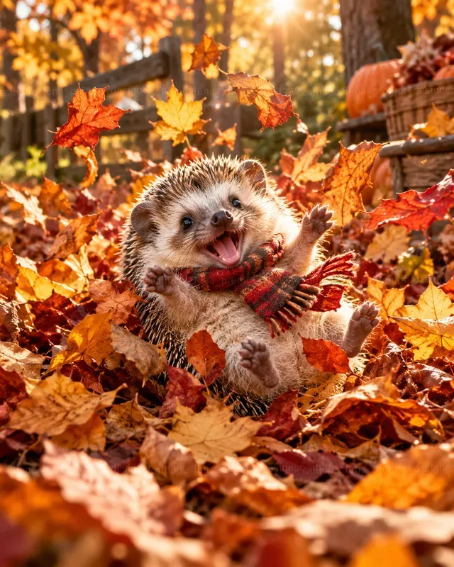 Hyperrealistic Baby Animals In Leaf Piles