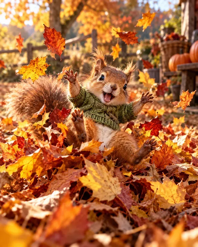 Hyperrealistic Baby Animals In Leaf Piles