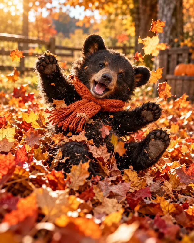 Hyperrealistic Baby Animals In Leaf Piles