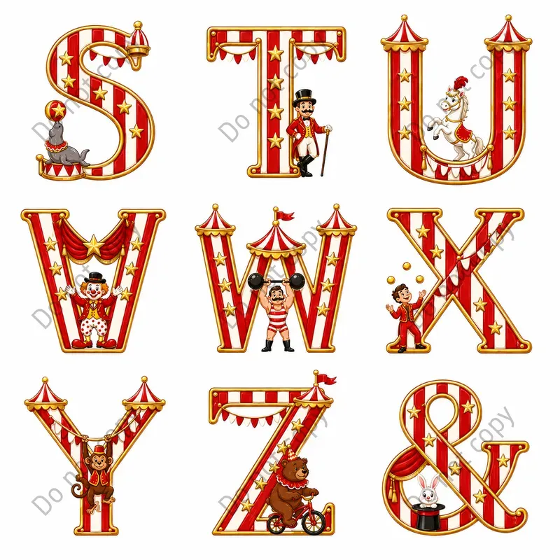 Circus Alphabet Clipart Sheets
