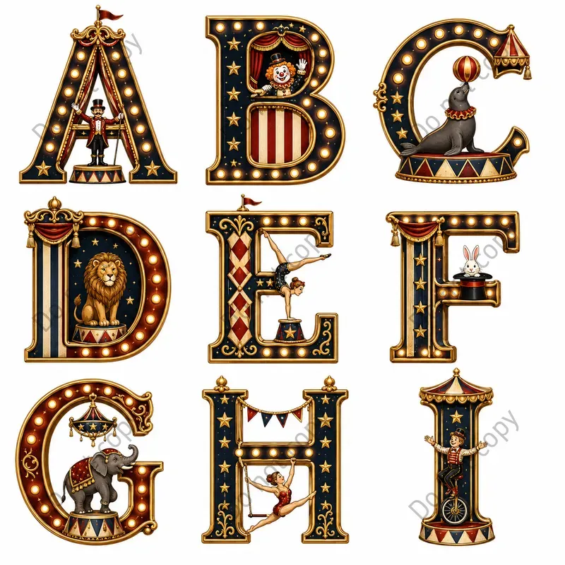 Circus Alphabet Clipart Sheets