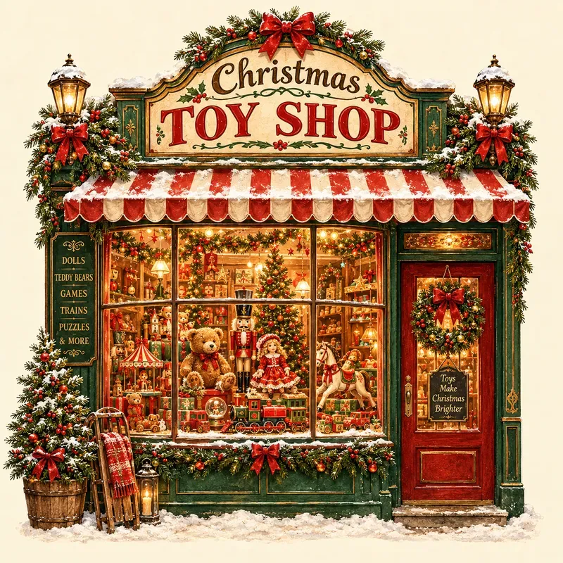 Vintage Christmas Shop Window Art