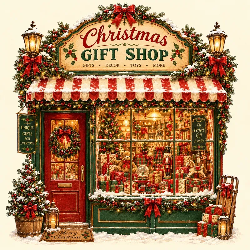Vintage Christmas Shop Window Art