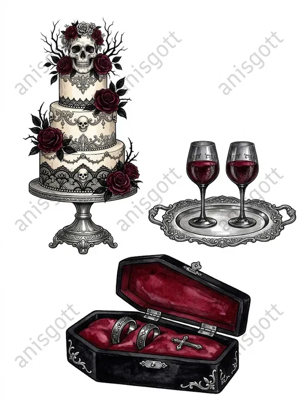 Victorian Dark Romance Wedding Cliparts