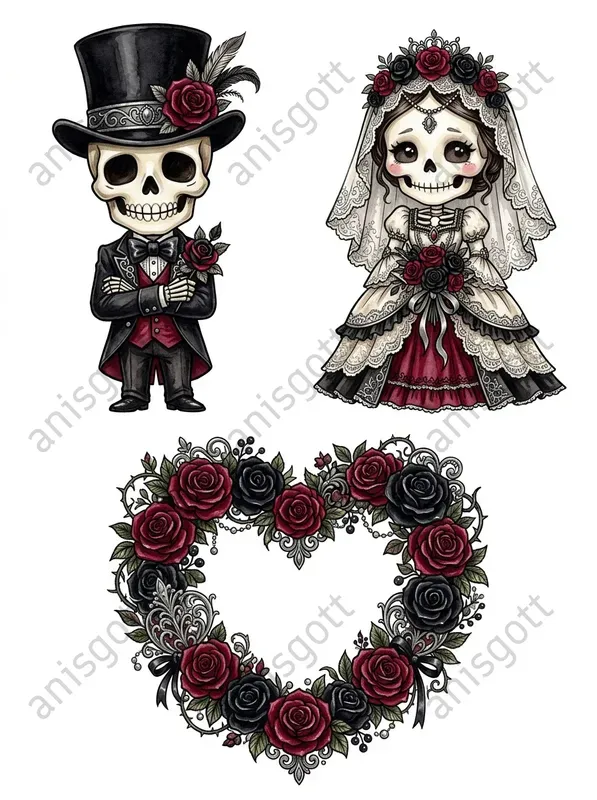 Victorian Dark Romance Wedding Cliparts