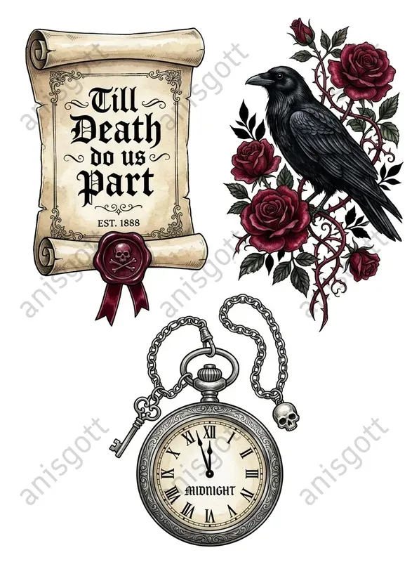 Victorian Dark Romance Wedding Cliparts
